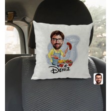 BK Gift Kişiye Özel Isimli Erkek Mangalcı Karikatürlü Kare Araç Koltuk Yastığı-1