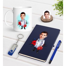 BK Gift Kişiye Özel Erkek Acil Tıp Teknisyeni Karikatürlü Lacivert Defter Kalem Kupa 32GB USB Bellek Hediye Seti-1