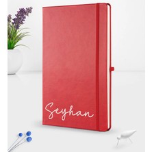 BK Gift Kişiye Özel El Yazısı Tasarımlı Kırmızı Termo Deri Defter 16X24CM Model 1