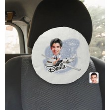 BK Gift Kişiye Özel Isimli Erkek Kaptan Pilot Karikatürlü Yuvarlak Araç Koltuk Yastığı-1