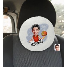 BK Gift Kişiye Özel Isimli Erkek Basketbolcu Karikatürlü Yuvarlak Araç Koltuk Yastığı-1