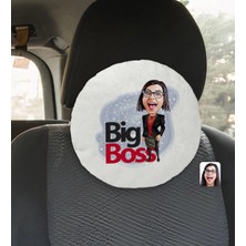 BK Gift Kişiye Özel Kadın Big Boss Karikatürlü Yuvarlak Araç Koltuk Yastığı-2