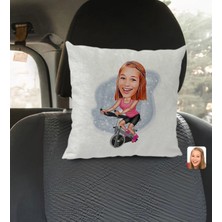 BK Gift Kişiye Özel Kadın Fitness Sporcusu Karikatürlü Kare Araç Koltuk Yastığı-1