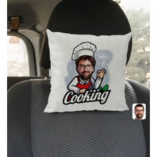 BK Gift Kişiye Özel Erkek Chef Karikatürlü Kare Araç Koltuk Yastığı-14