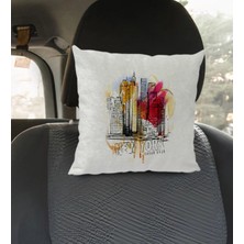 BK Gift Kişiye Özel Isimli Newyork Tasarımlı Kare Araç Koltuk Yastığı-1