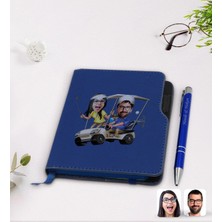 BK Gift Kişiye Özel Sevgililer Karikatürlü Lacivert Termo Deri Defter Kalem Seti-96