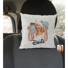 BK Gift Kişiye Özel Isimli Kadın Karikatürlü Kare Araç Koltuk Yastığı-20