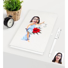 BK Gift Kişiye Özel Bayan Avukat Karikatürlü Beyaz Defter Kalem Seti - 1