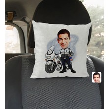 BK Gift Kişiye Özel Erkek Yunus Polis Karikatürlü Kare Araç Koltuk Yastığı-1