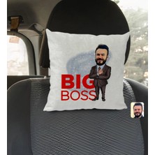 BK Gift Kişiye Özel Erkek Big Boss Karikatürlü Kare Araç Koltuk Yastığı-2