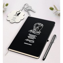 BK Gift Kişiye Özel Atatürk Öğretmen Siyah Defter Kalem ve Anahtarlık Hediye Seti-2