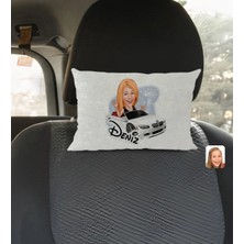 BK Gift Kişiye Özel Isimli Kadın Patron Karikatürlü Dikdörtgen Araç Koltuk Yastığı-3