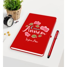 BK Gift Kişiye Özel Canım Annem Kırmızı Defter Kalem Seti - 12
