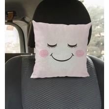 BK Gift Kişiye Özel Isimli Emoji Tasarımlı Kare Araç Koltuk Yastığı-3