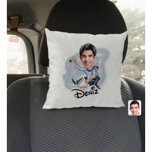 BK Gift Kişiye Özel Isimli Erkek Emlakçı Karikatürlü Kare Araç Koltuk Yastığı-1