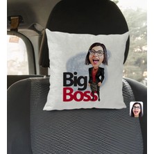 BK Gift Kişiye Özel Kadın Big Boss Karikatürlü Kare Araç Koltuk Yastığı-2
