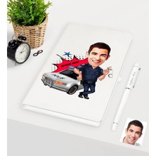 BK Gift Kişiye Özel Bay Trafik Polisi Karikatürlü Beyaz Defter Kalem Seti - 1