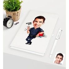BK Gift Kişiye Özel Bay Polis Karikatürlü Beyaz Defter Kalem Seti - 2