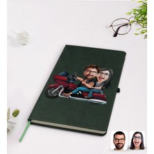 BK Gift Kişiye Özel Sevgililer Karikatürlü Yeşil Termo Deri Defter Model 103