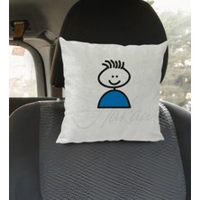 BK Gift Kişiye Özel Isimli Çöp Adam Tasarımlı Kare Araç Koltuk Yastığı-1
