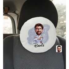 BK Gift Kişiye Özel Isimli Erkek Kasap Karikatürlü Yuvarlak Araç Koltuk Yastığı-1