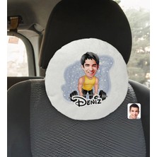 BK Gift Kişiye Özel Isimli Erkek Halterci Karikatürlü Yuvarlak Araç Koltuk Yastığı-1