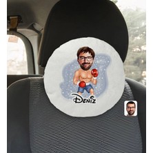 BK Gift Kişiye Özel Isimli Erkek Boksör Karikatürlü Yuvarlak Araç Koltuk Yastığı-1
