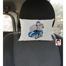 BK Gift Kişiye Özel Isimli Erkek Rallici Karikatürlü Dikdörtgen Araç Koltuk Yastığı-1