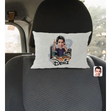 BK Gift Kişiye Özel Isimli Erkek Radyocu Karikatürlü Dikdörtgen Araç Koltuk Yastığı-1