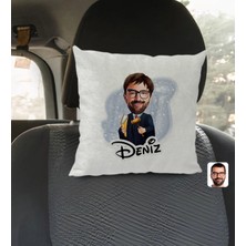 BK Gift Kişiye Özel Isimli Erkek Hakim Karikatürlü Kare Araç Koltuk Yastığı-1
