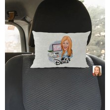 BK Gift Kişiye Özel Isimli Kadın Genel Müdür Karikatürlü Dikdörtgen Araç Koltuk Yastığı-1