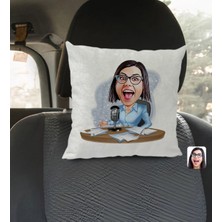BK Gift Kişiye Özel Kadın Spiker Karikatürlü Kare Araç Koltuk Yastığı-1