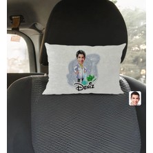 BK Gift Kişiye Özel Isimli Erkek Eczacı Karikatürlü Dikdörtgen Araç Koltuk Yastığı-1