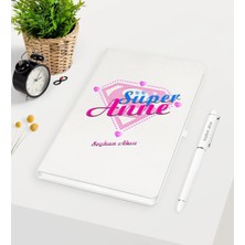 BK Gift Kişiye Özel Süper Anne Beyaz Defter Kalem Seti - 2