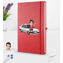 BK Gift Kişiye Özel Plakalı Erkek Tofaş Doğan Slx Karikatürlü Kırmızı Termo Deri Defter 16X24CM Model 1