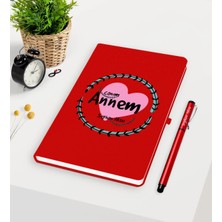 BK Gift Kişiye Özel Canım Annem Kırmızı Defter Kalem Seti - 10