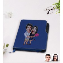 BK Gift Kişiye Özel Sevgililer Karikatürlü Lacivert Termo Deri DEFTER-108