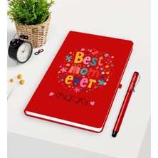 BK Gift Kişiye Özel En Iyi Anne Kırmızı Defter Kalem Seti - 5