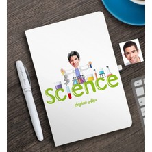 BK Gift Kişiye Özel Erkek Fen Bilimleri Öğretmeni Karikatürlü Beyaz Defter ve Kalem Hediye Seti-1