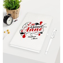 BK Gift Kişiye Özel En Güzel Anne Beyaz Defter Kalem Seti