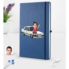 BK Gift Kişiye Özel Plakalı Erkek Tofaş Doğan Slx Karikatürlü Lacivert Termo Deri Defter 16X24CM Model 1