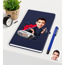 BK Gift Kişiye Özel Bay Trafik Polisi Karikatürlü Lacivert Defter Kalem Seti - 1