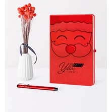 BK Gift Kişiye Özel Yılbaşı Noel Baba Temalı Kırmızı Defter Kalem Seti - 6