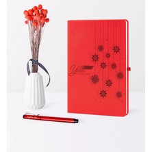 BK Gift Kişiye Özel Yılbaşı Mutlu Yıllar Temalı Kırmızı Defter Kalem Seti - 10