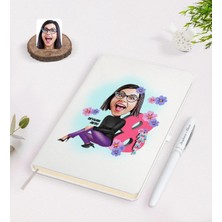 BK Gift Kişiye Özel Kadınlar Günü Karikatürlü Beyaz Defter Kalem Seti-2