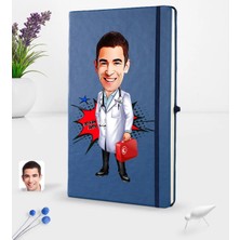 BK Gift Kişiye Özel Erkek Doktor Karikatürlü Lacivert Termo Deri Defter 16X24CM Model 4
