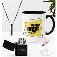 BK Gift Kişiye Özel Mimar Baba Siyah Kupa Benzinli Çakmak Kolye Seti-2
