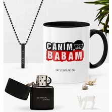 BK Gift Kişiye Özel Canım Babam Siyah Kupa Benzinli Çakmak Kolye Seti-6