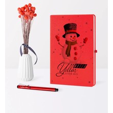 BK Gift Kişiye Özel Yılbaşı Mutlu Yıllar Temalı Kırmızı Defter Kalem Seti - 16