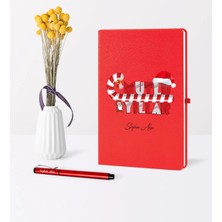BK Gift Kişiye Özel Yılbaşı Mutlu Yıllar Temalı Kırmızı Defter Kalem Seti - 2